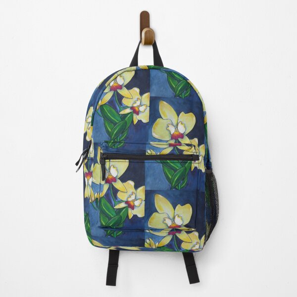 Item preview, Painted Yellow Orchid Flowers Botanical Floral On Blue Art designed and sold by Sharon Cummings Art.