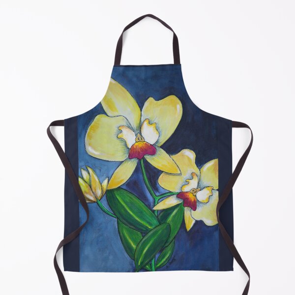 Item preview, Painted Yellow Orchid Flowers Botanical Floral On Blue Art designed and sold by Sharon Cummings Art.