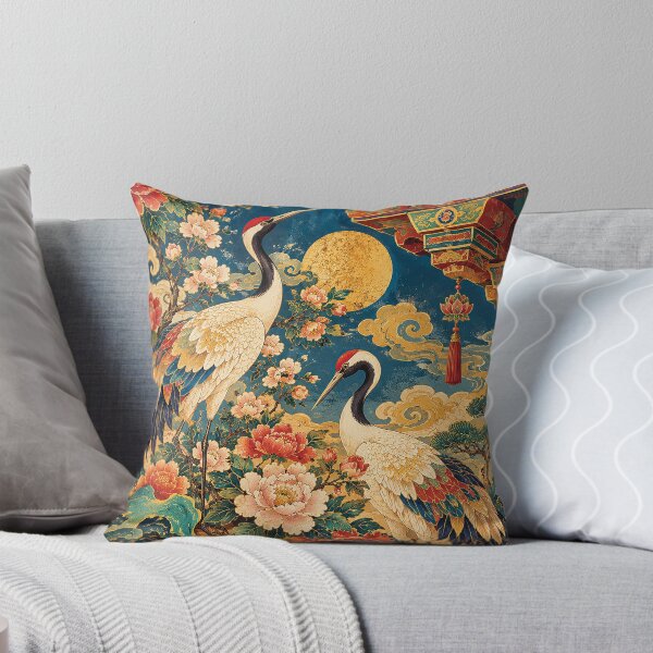 Item preview, Red Crowned Cranes and Peonies Asian Folk Art designed and sold by Gold Turtle  Lina.