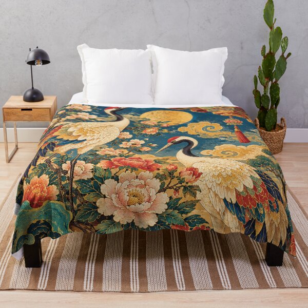 Item preview, Red Crowned Cranes and Peonies Asian Folk Art designed and sold by Gold Turtle  Lina.