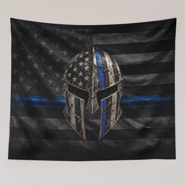 Item preview, Thin Blue Line Spartan Helmet – Law Enforcement Warrior designed and sold by artistwill.