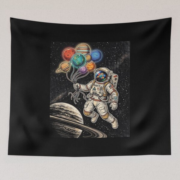 Item preview, Vintage Astronaut Floating with Planet Balloons designed and sold by DuckOddity.