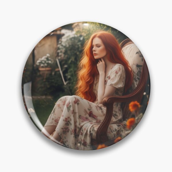 Item preview, Elegant Redhead Lady in Summer Flower Garden Oil Painting Art designed and sold by UmSkelig834.