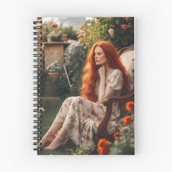 Item preview, Elegant Redhead Lady in Summer Flower Garden Oil Painting Art designed and sold by UmSkelig834.