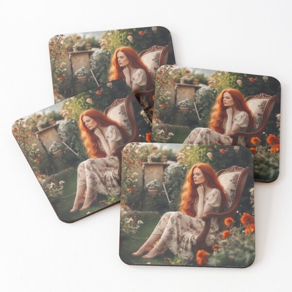 Item preview, Elegant Redhead Lady in Summer Flower Garden Oil Painting Art designed and sold by UmSkelig834.