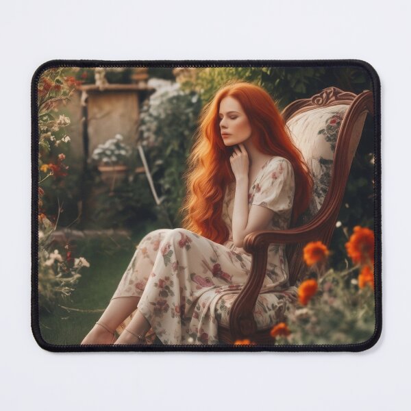 Item preview, Elegant Redhead Lady in Summer Flower Garden Oil Painting Art designed and sold by UmSkelig834.