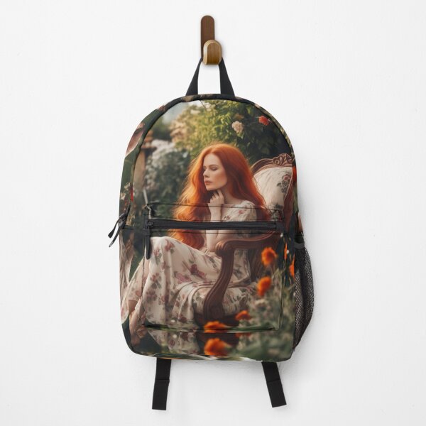 Item preview, Elegant Redhead Lady in Summer Flower Garden Oil Painting Art designed and sold by UmSkelig834.