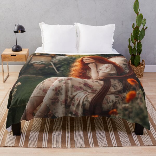 Item preview, Elegant Redhead Lady in Summer Flower Garden Oil Painting Art designed and sold by UmSkelig834.