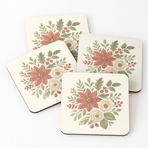 Item preview, Vintage Embroidered Christmas Poinsettia Floral designed and sold by Sachie's Studio.