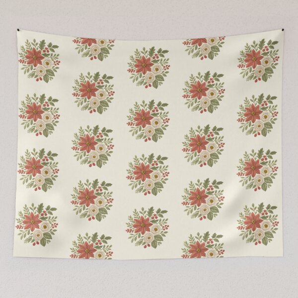 Item preview, Vintage Embroidered Christmas Poinsettia Floral designed and sold by Sachie's Studio.