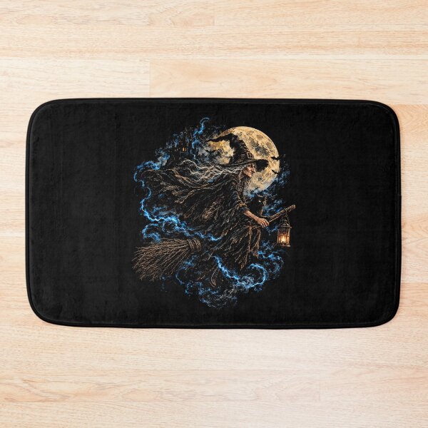 Item preview, Gothic Witch Flying Through the Night – Black Cat, Full Moon and Haunted Castle designed and sold by SOUFIANE1991.
