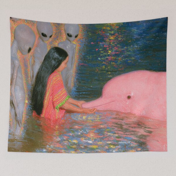 Item preview, The Pink Dolphin of my Dreams — Visionary Art | Spiritual Ocean Dream designed and sold by RoninGangStudio.