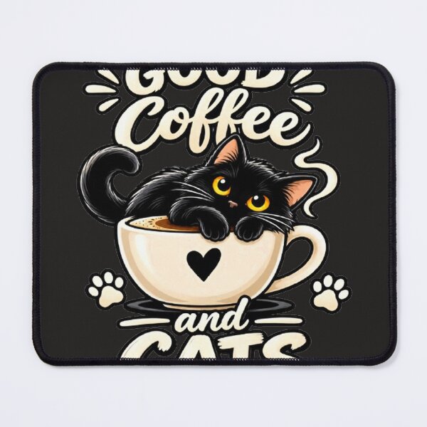 Item preview, Good Coffee and Cats – Cute Black Cat in Coffee Cup designed and sold by ViresPaws.