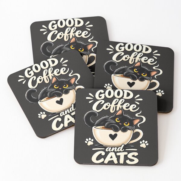 Item preview, Good Coffee and Cats – Cute Black Cat in Coffee Cup designed and sold by ViresPaws.