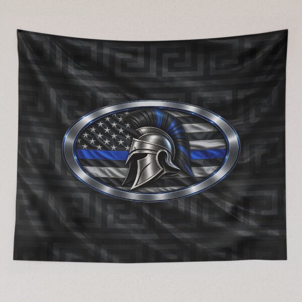 Item preview, Spartan Warrior – Thin Blue Line Law Enforcement Shield designed and sold by artistwill.
