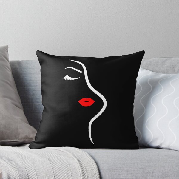 Item preview, Pretty Girl Face Minimalist Art Closed Eyes Eyelashes White Black Red 2 Shapes Mania designed and sold by Shapes-Mania.
