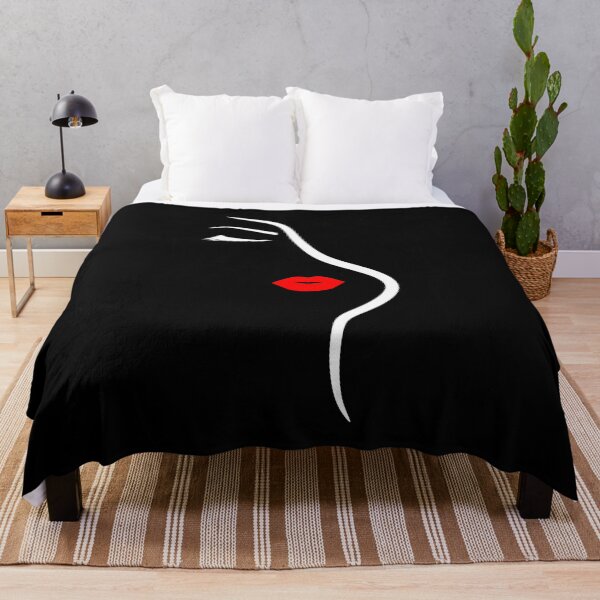 Item preview, Pretty Girl Face Minimalist Art Closed Eyes Eyelashes White Black Red 2 Shapes Mania designed and sold by Shapes-Mania.