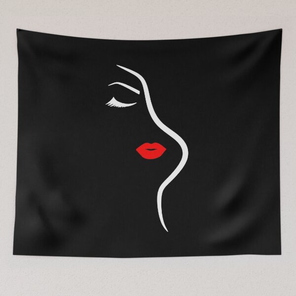 Item preview, Pretty Girl Face Minimalist Art Closed Eyes Eyelashes White Black Red 2 Shapes Mania designed and sold by Shapes-Mania.