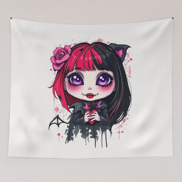 Item preview, Cute Chibi Vampire Cat Girl - Pastel Goth Heart Art designed and sold by ERODED SELF.
