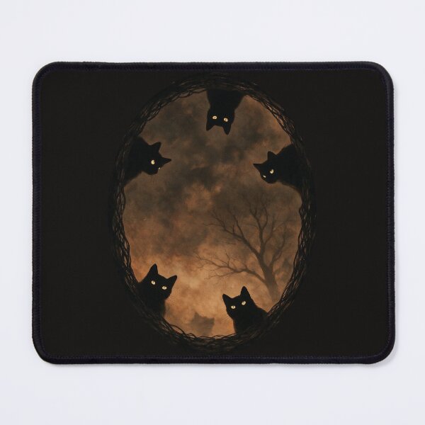 Item preview, Curious Black Cats Looking Down Creepy Dark Cottagecore Oval Art designed and sold by CuteKats.