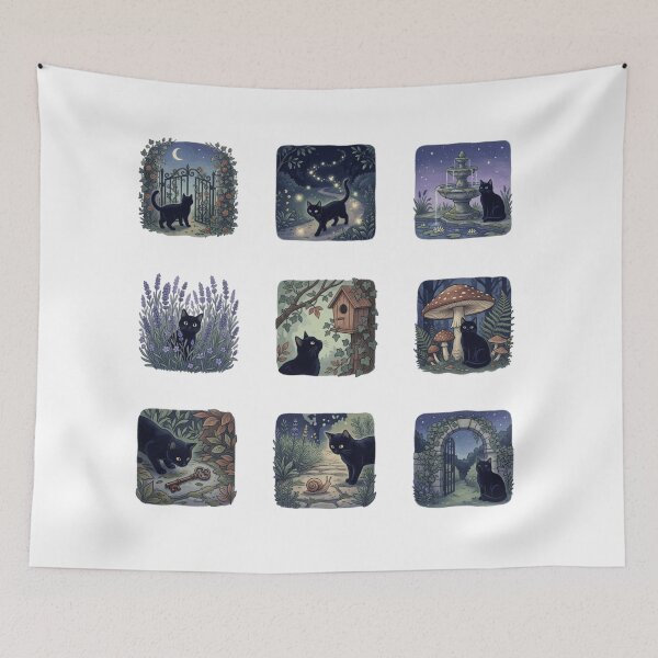 Item preview, Secret Garden Black Cat Magical Midnight Nature Art designed and sold by mood-draftsman.