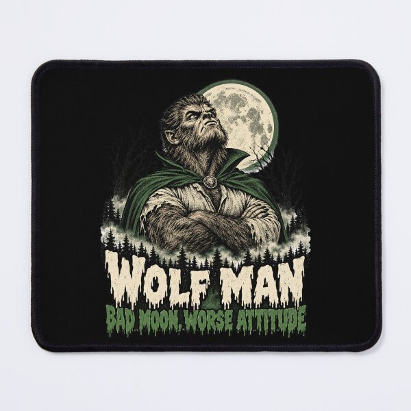 Item preview, Wolf Man Bad Moon Worse Attitude Tee designed and sold by CerealBoxInk.