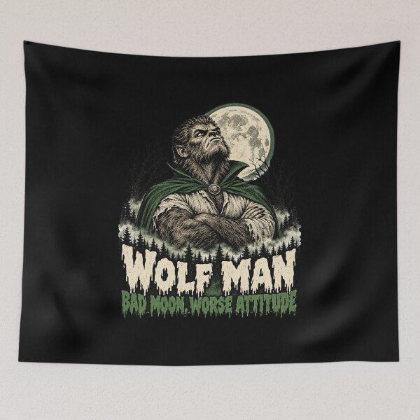 Item preview, Wolf Man Bad Moon Worse Attitude Tee designed and sold by CerealBoxInk.