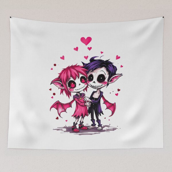 Item preview, Cute Chibi Skeleton Vampire Couple - Emo Gothic Love Art designed and sold by ERODED SELF.