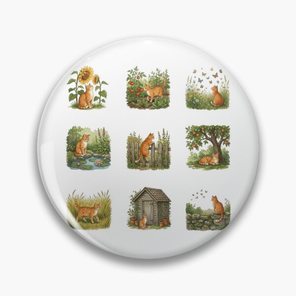 Item preview, Cottage Garden Orange Tabby Cat Botanical Nature Art    designed and sold by mood-draftsman.