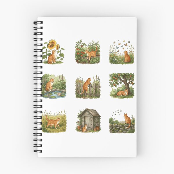 Item preview, Cottage Garden Orange Tabby Cat Botanical Nature Art    designed and sold by mood-draftsman.
