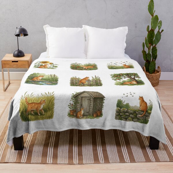 Item preview, Cottage Garden Orange Tabby Cat Botanical Nature Art    designed and sold by mood-draftsman.
