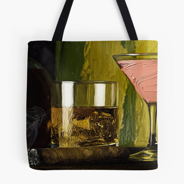 Item preview, Luxury Cigar Lounge with Smoldering Cigar, Whisky Glass and Elegant Pink Cocktail for Relaxation designed and sold by OlfactoART Studio.