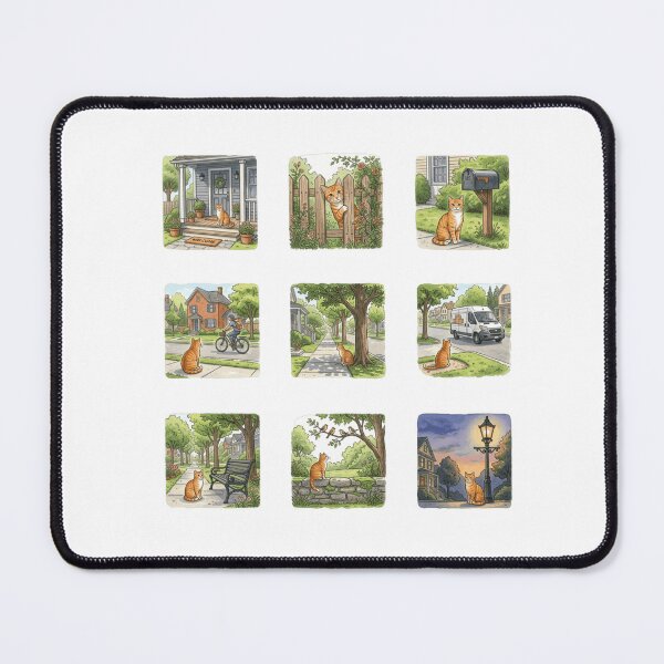 Item preview, Suburban Neighborhood Orange Tabby Cat Street Scene Art designed and sold by mood-draftsman.