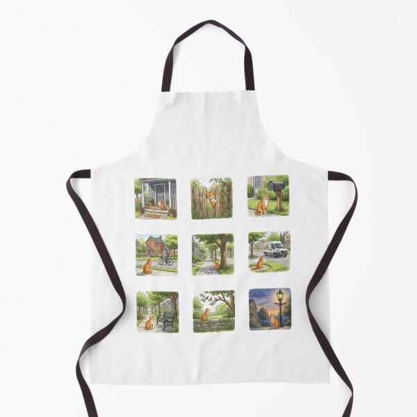 Item preview, Suburban Neighborhood Orange Tabby Cat Street Scene Art designed and sold by mood-draftsman.