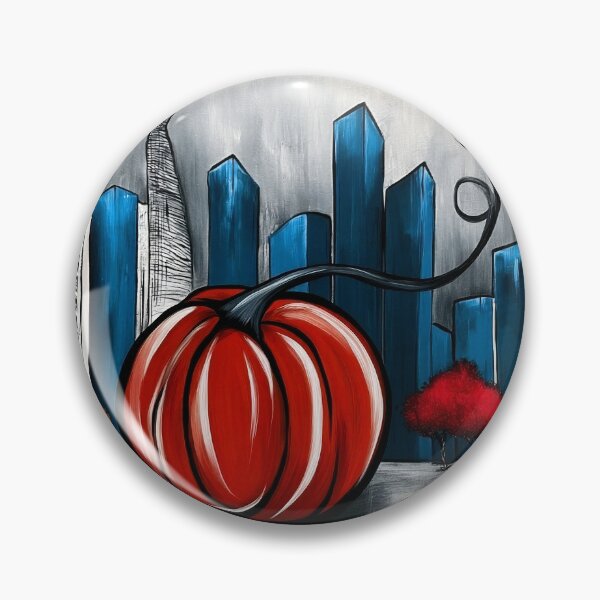 Item preview, Giant Red Pumpkin in a Vibrant Cityscape with Blue Skyscrapers and Colorful Autumn Trees designed and sold by OlfactoART Studio.