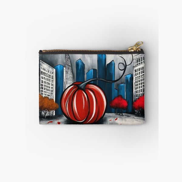 Item preview, Giant Red Pumpkin in a Vibrant Cityscape with Blue Skyscrapers and Colorful Autumn Trees designed and sold by OlfactoART Studio.