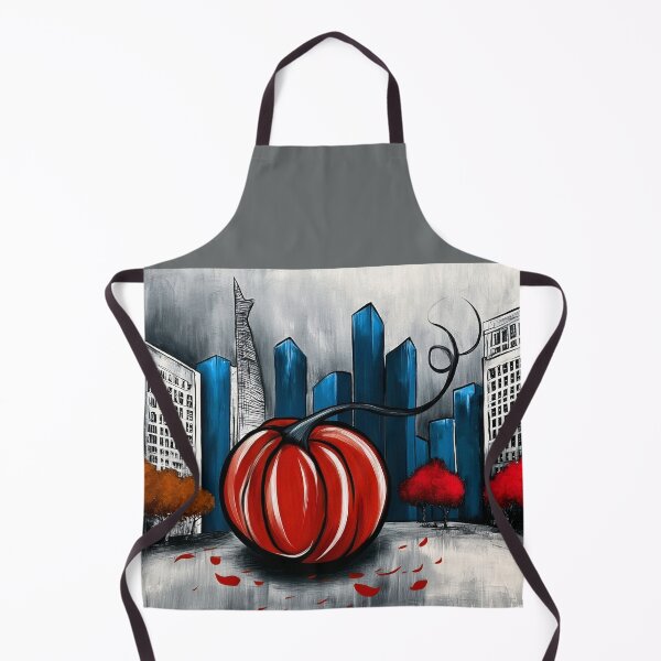 Item preview, Giant Red Pumpkin in a Vibrant Cityscape with Blue Skyscrapers and Colorful Autumn Trees designed and sold by OlfactoART Studio.