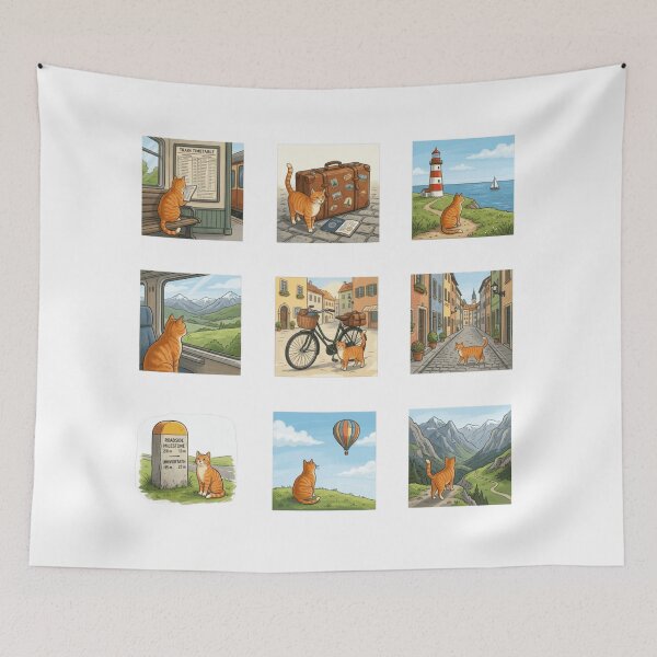 Item preview, Travel Orange Tabby Cat Wanderlust Adventure Sticker Art designed and sold by mood-draftsman.