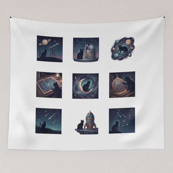Item preview, Celestial Black Cat Astronomy Space Cosmic Sticker Art designed and sold by mood-draftsman.