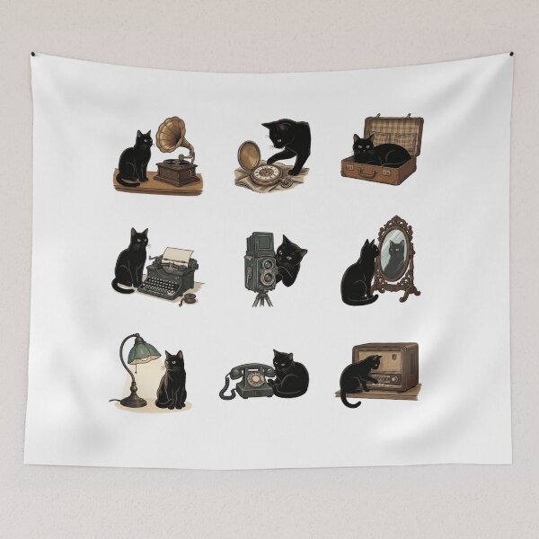 Item preview, Vintage Black Cat Retro Antique Gramophone Camera Sticker Art designed and sold by mood-draftsman.