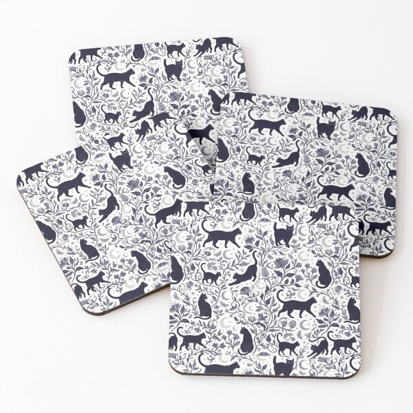 Item preview, Celestial Black Cat Moon Botanical Gothic Pattern Art designed and sold by mood-draftsman.