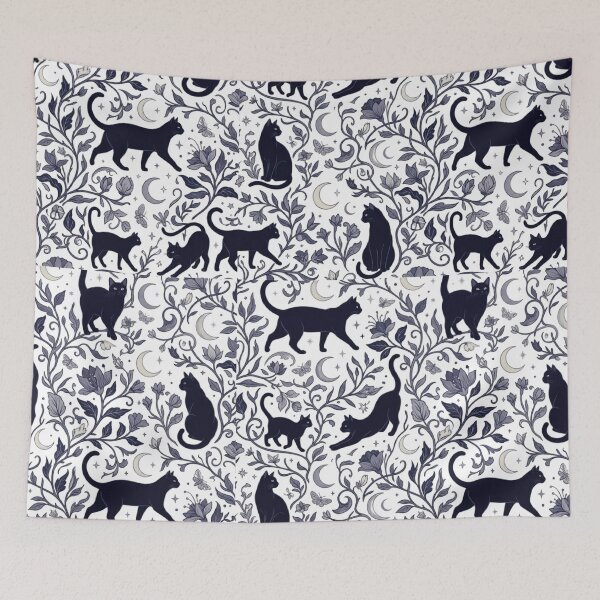 Item preview, Celestial Black Cat Moon Botanical Gothic Pattern Art designed and sold by mood-draftsman.
