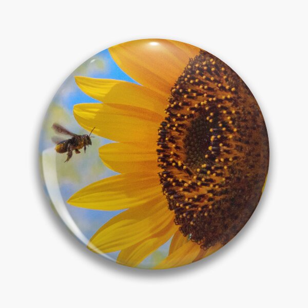 Item preview, Bee Flying into Mammoth Russian Sunflower designed and sold by PhotoArtbyGrace.
