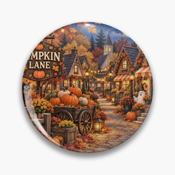 Item preview, Pumpkin Lane — Cozy Halloween Village with Black Cats, Ghosts & Autumn Pumpkins designed and sold by Novel Works Studio.