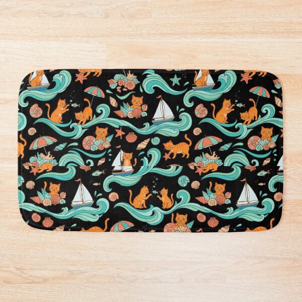 Item preview, Coastal Orange Tabby Cat Beach Summer Nautical Pattern Art designed and sold by mood-draftsman.