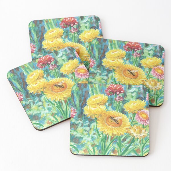 Item preview, Sunny Strawflower Garden & Honeybee designed and sold by Amber Bloom Wilds.