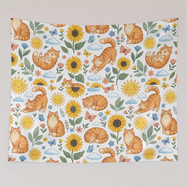 Item preview, Sunny Orange Tabby Cat Sunflower Sunshine Pattern Art designed and sold by mood-draftsman.