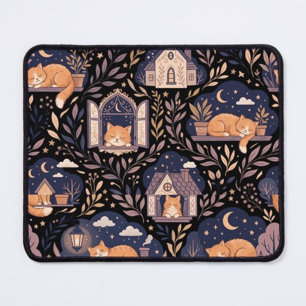 Item preview, Sleepy Orange Tabby Cat Midnight Moonlit Rooftop Pattern Art designed and sold by mood-draftsman.