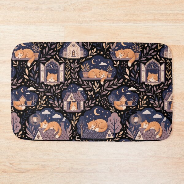 Item preview, Sleepy Orange Tabby Cat Midnight Moonlit Rooftop Pattern Art designed and sold by mood-draftsman.