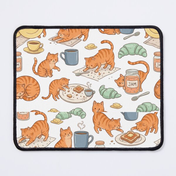 Item preview, Breakfast Orange Tabby Cat Coffee Jam Croissant Pattern Art designed and sold by mood-draftsman.